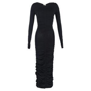 Khaite Lana Ruched Maxi Dress in Black Viscose
